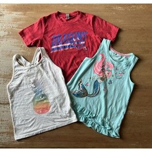 3pc Girls Sleeveless Tanks Tee SS T-Shirts Mermaid Flip Shirt Pineapple Bethesda